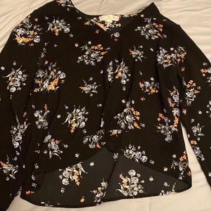 Black floral long sleeve blouse